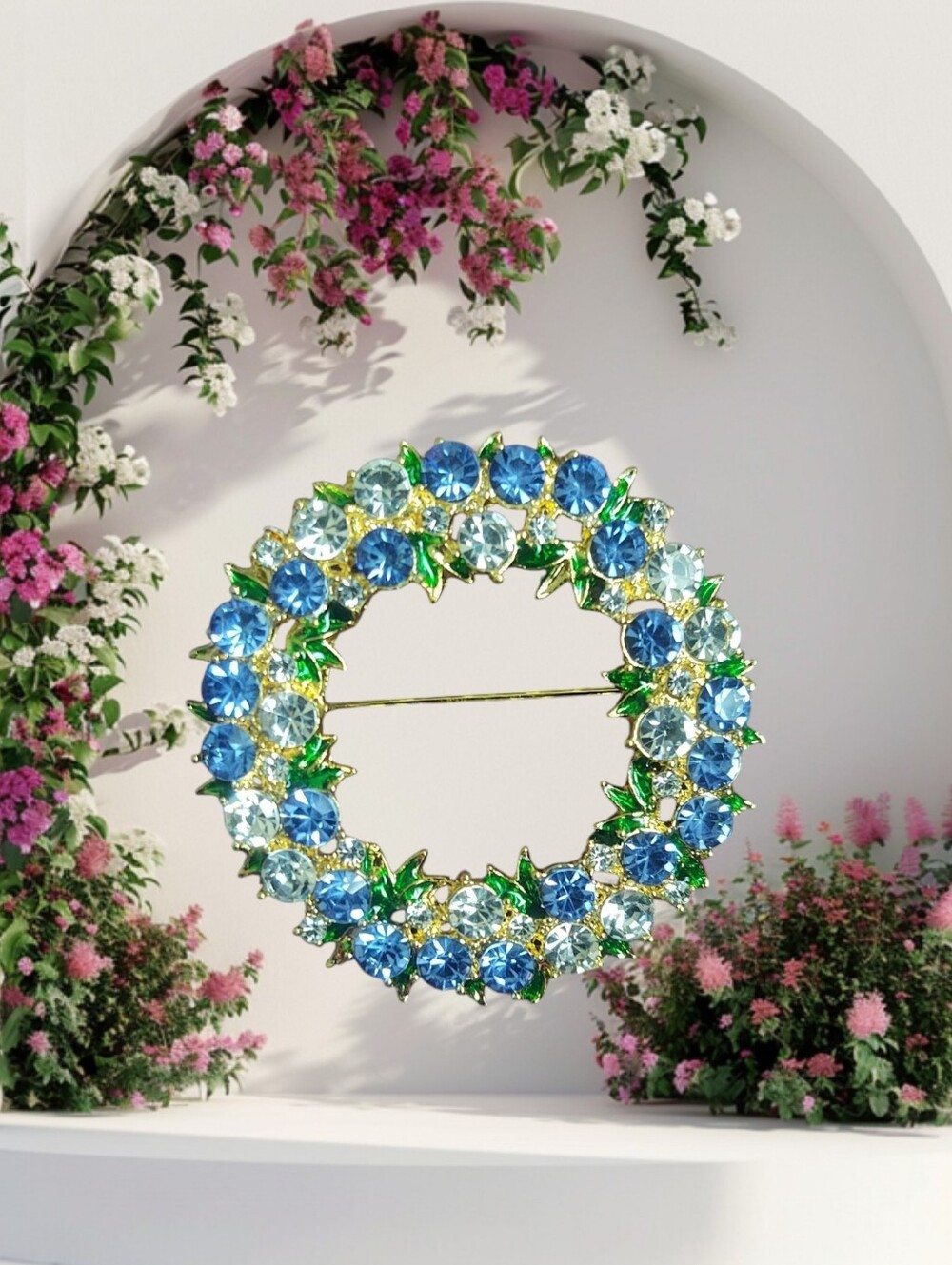 Blue Crystal Wreath Brooch